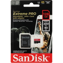 Карта памяти Sandisk Extreme Pro MicroSDXC Class 10/UHS-I/U3/V30/A2 SDSQXCD-128G-GN6MA + адаптер