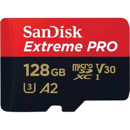 Карта памяти Sandisk Extreme Pro MicroSDXC Class 10/UHS-I/U3/V30/A2 SDSQXCD-128G-GN6MA + адаптер