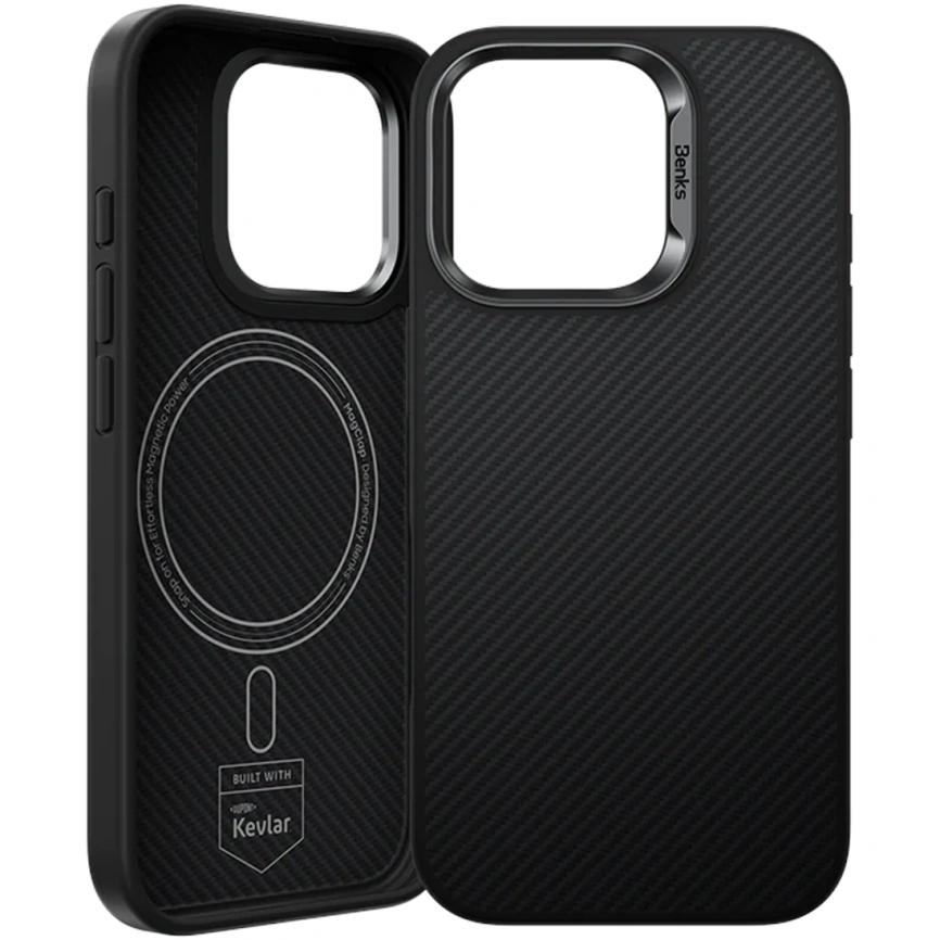 Чехол Benks Kevlar ArmorPro Case with MagSafe 600D для iPhone 16 Pro Max Black/Metal Frame фото 1