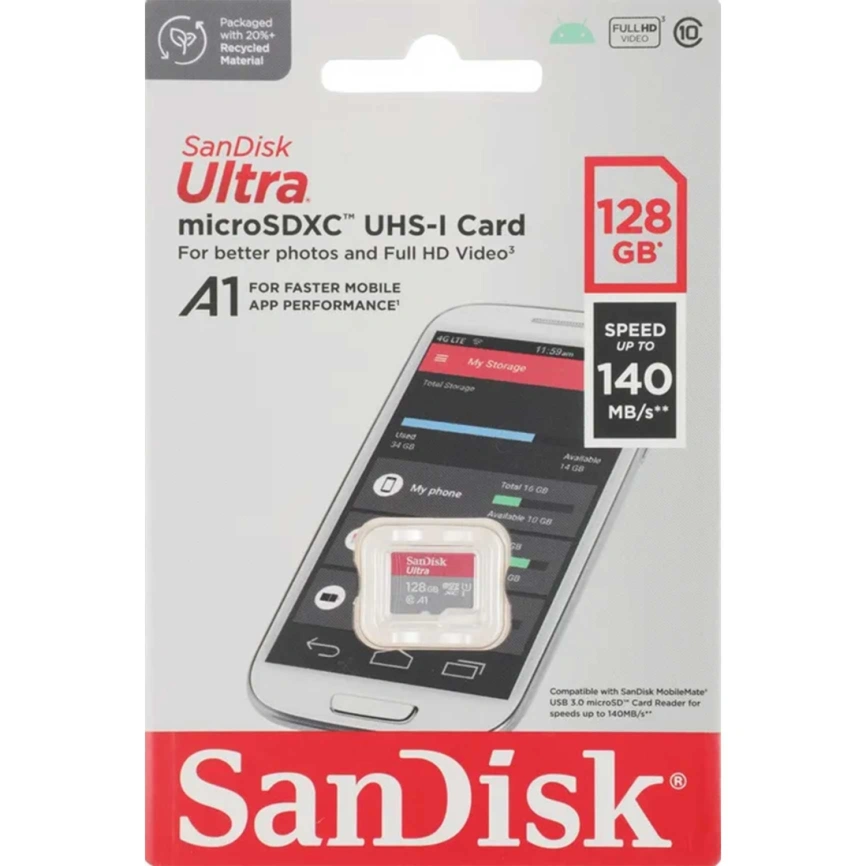 Карта памяти Sandisk Ultra 128GB MicroSDXC Class 10/UHS-1 SDSQUAB-128G-GN6MN фото 2
