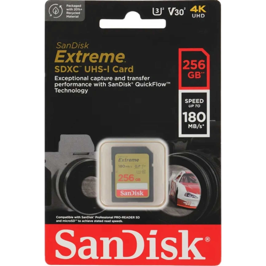 Карта памяти Sandisk Extreme 256GB SDXC Class 10/UHS-I U3 V30 SDSDXVV-256G-GNCIN фото 2